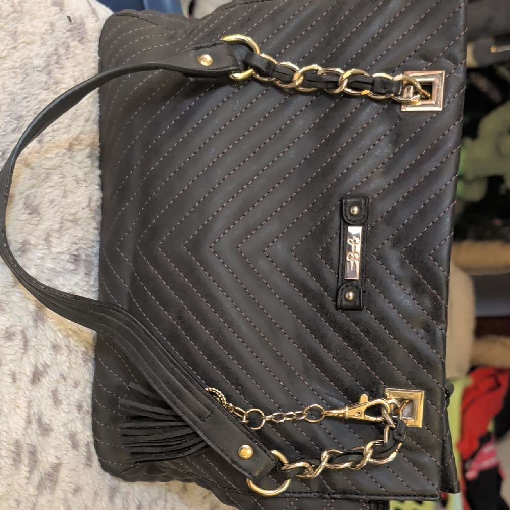 Jessica Simpson Black Quilted Shoulder Bag with Gold Hardware